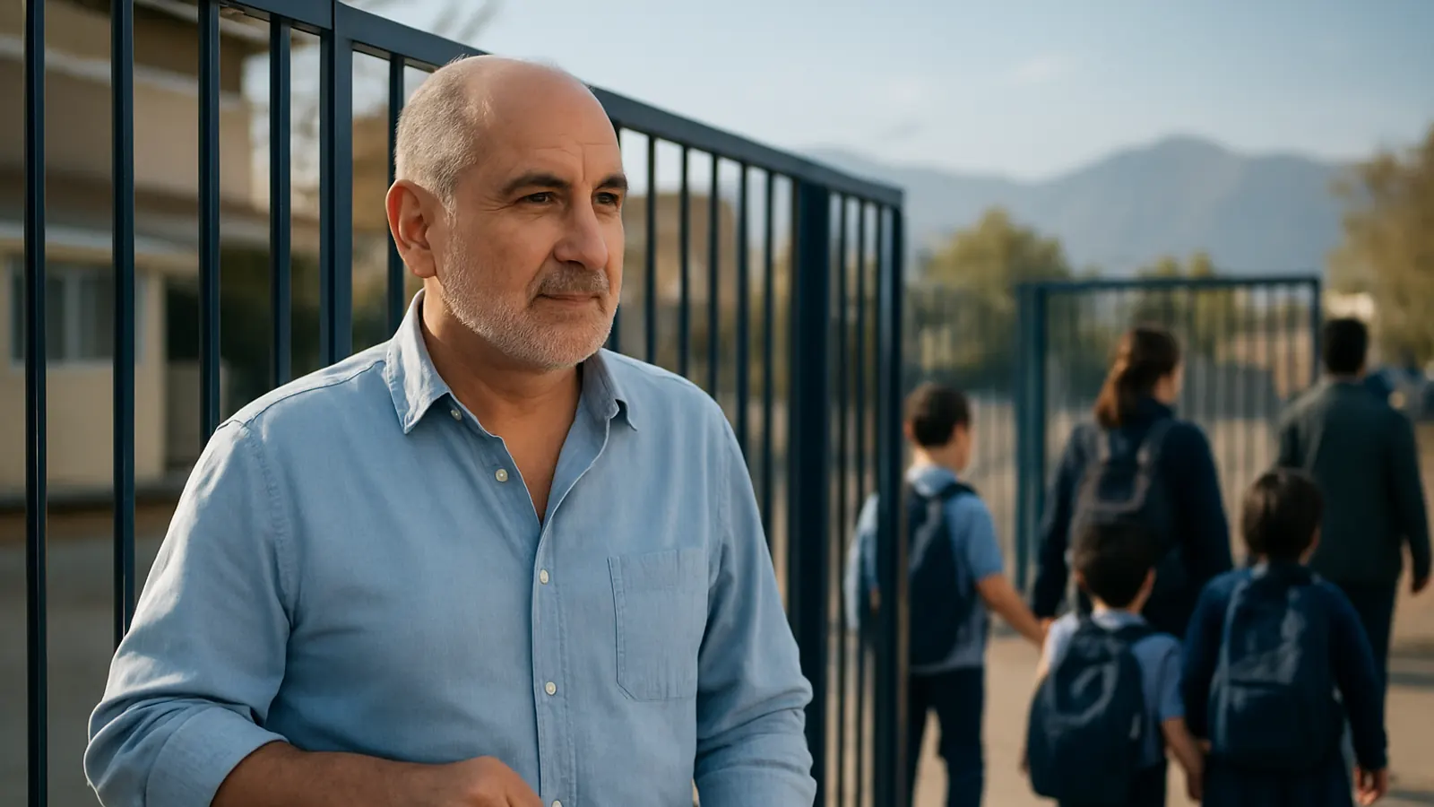 Abogado con maletín frente a un colegio a la hora de salida, sobre cuánto cobran los abogados de familia